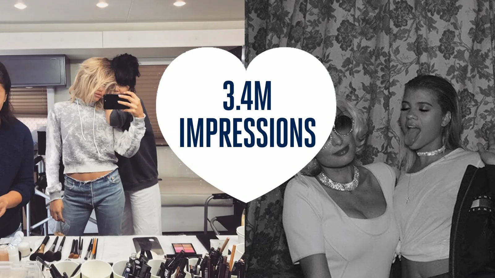 Hilfiger Denim results slide: 3.4M impressions in a heart over a backstage photo of Sofia Richie