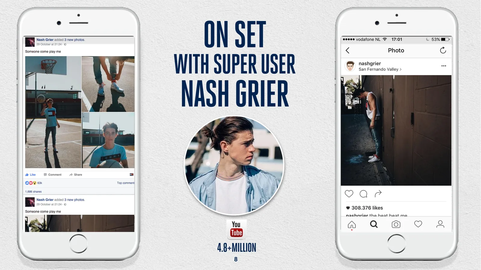 Hilfiger Denim slide: On set with super user Nash Grier, YouTube 4.8+ million, with Instagram screens