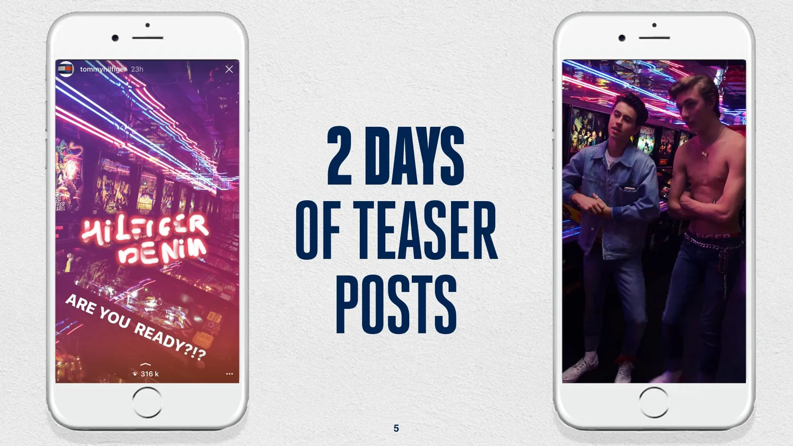 Hilfiger Denim slide: 2 days of teaser posts, with neon Hilfiger Denim Snapchat screens