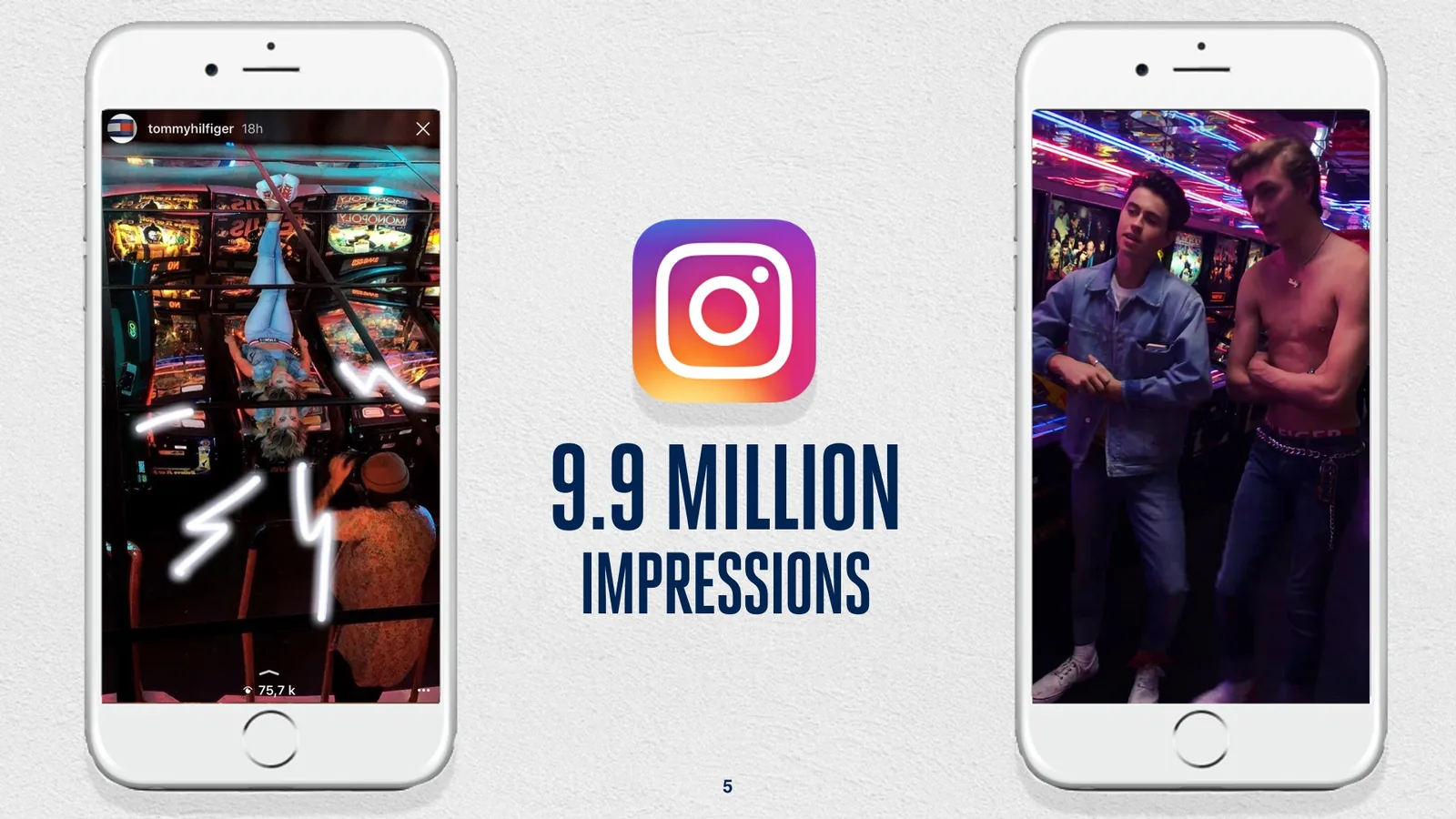Hilfiger Denim results slide: Instagram 9.9 million impressions, with Instagram screens