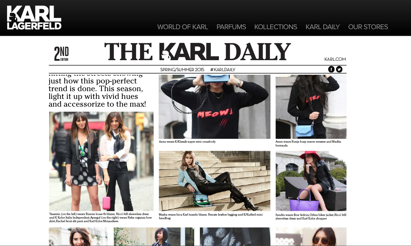 Karl.com web page for The Karl Daily 2nd edition with a grid of street style photos