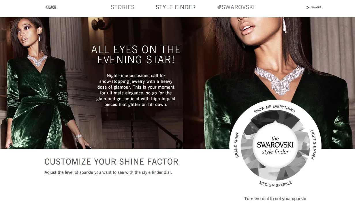 Swarovski style finder page All eyes on the evening star, with a dial to customize your shine factor